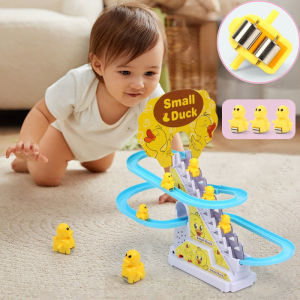 Little Yellow Duck Children Toys DIY Rail Racing Track Small Duck Climbing Stairs Electric Toys Music Educational Toy for Kids