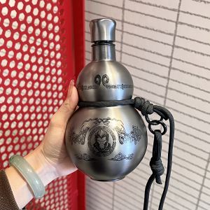 Large Capacity Stainless Steel Insulated Water Bottle Monkey King Gourd Shaped Travel Mug for Men Modern Simple Style Outdoor Drinking Jug