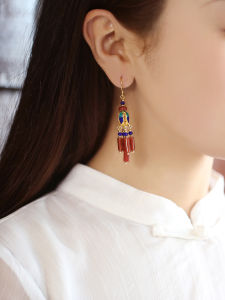 Red Agate Tassel Earrings Ethnic Style Fashion Sensation High-End Feeling Ancient Atmosphere Qipao Accessories Drop Earrings