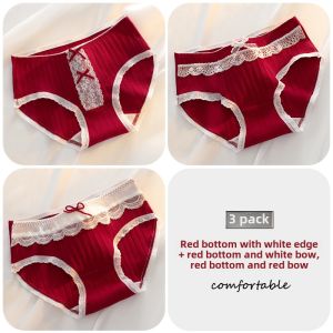 Ladies Cotton Underwear Antimicrobial Triangle Panties Red Pure Cotton mid Waist Briefs Marriage Style Cute New Model Autumn Winter