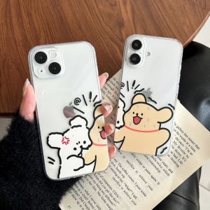Cartoon Line Dog Couple Phone Case Anti-Fall Protection Soft Shell for Apple iPhone 16 15 pro Max 14 plus 13 Mini 12 Models