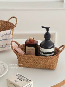 Japanese Style Wicker Storage Basket Snack Dish Miscellaneous Item Organizer Bedroom Universal Space Vine Material Basket