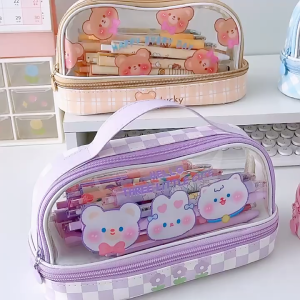 Double Decker Pencil Case l Kotak pensil besar l Travel Pouch l Make Up Pouch l Kotak Make up dan Skincare l Aesthetic l Storage besar l Penyimpanan banyak l Kotak Penyimpanan l Kotak pensil make up besar l Muat banyak