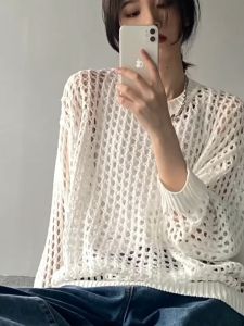 FRAN American Style Retro Top Sunscreen Hollow-out Knitwear Women Long Sleeved Design Sense Smock