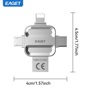 Eaget 4 in 1 Mini USB Flash Drive USB Type C Mirco B Lighting to USB 3.2 Pendrive USB Memories Stick for Phones PC Laptops