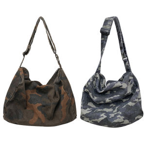 Casual Retro Women Tote Handbag Camouflage Canvas Hobo Crossbody Bag Large Capacity Washable Zipper for Leisure Travel Shopping Hand Bag