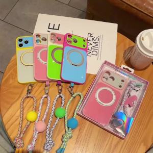 Ốp Điện Thoại iPhone 18 Pro Max 17 15 16 Kèm Dây Đeo Tay Tết Vòng Từ Tính Dopamine Dễ Thương Phối Màu Tương Phản Chất Liệu PC+TPU