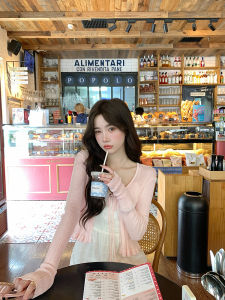 Chen DaYu Thin Strap Ice Silk Knitted Short Cardigan Womens Summer Pink Sun Protection Outerwear Korean Style Loose Fit V-neck