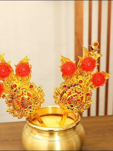 กิมฮวย กิมฮวยปักกระถางธูป ไหว้เทพเจ้า ไหว้เจ้าตรุษจีน สีทอง กิมฮวยสีทอง ไหว้ปีใหม่ นำโชคลาภพมาให้ ราคาต่อคู่