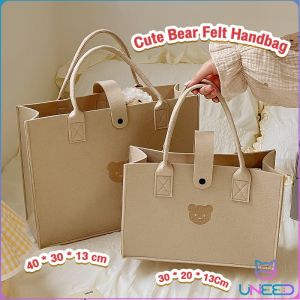 Need. Cute Bear Felt Handbag Large Capacity Handbag Mother and Baby Bag Computer Tablet Book Storage Bags