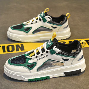 Mens Summer Casual Sports Shoes Trendy Breathable Anti-slip Wear-resistant Leather Upgraded Version Flat Laces round Toe PVC Sole