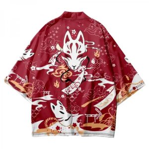 Sakura Inari Fox Kimono Yukata Haori Quần Áo Truyền Thống Nhật Bản Châu Á Dành Cho Nam Và Nữ Cỡ Lớn Có In Hình Mặt Nạ Cáo