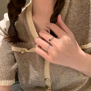 Black Drop Glaze Small Heart Ring Set of Two Simple Cold Style Womens Ring Index Finger Ring Personality Stacking Ring