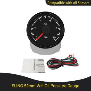 52mm WiFi Oil Pressure Gauge 0-10Bar Compatible with All Types and Ranges Ohm Sensor White Yellow Backlight 12V 24V for Cars