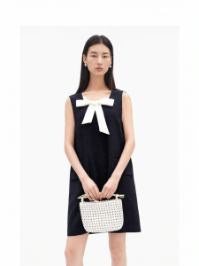 No-Sleeve Bow Decorated Faux Two-Piece Dress