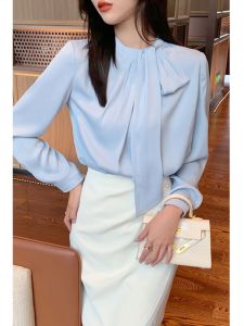PIAOYA | French Ruffle Stand Collar Satin Blouse Long Sleeve