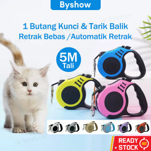 Byshow 5M Anti-Tangle Retractable Pet Leash Auto-Lock Nylon Lead for Small Dogs Cats One-Hand Control Rust-Proof Alloy Clip Automatic Extending Traction Rope Puppy Walking Running Pug Supplies 180° Tangle-Free Walking Roulette