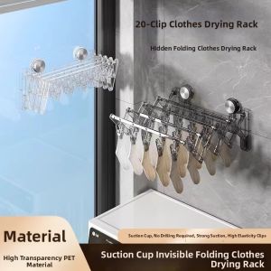 Suction Cup Invisible Folding Multi-functional Sock Drying Rack 20 Clips