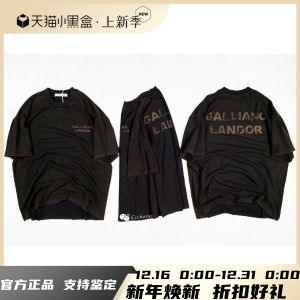 Galliano Landor Bronze Black Vintage Washed Double Logo Short Sleeve T-Shirt Loose Fit Youthful Popular round Neck Cool Feeling