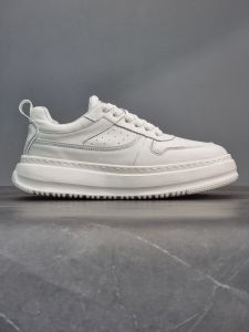 Leather Mens Casual Shoes Breathable Perforated Thick Sole Versatile Plain Color Match Everyday Wear Comfortable Leisure Shoes