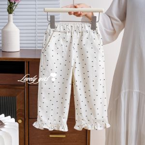 Quần Dài Cho Bé Gái Viền Chấm Bi