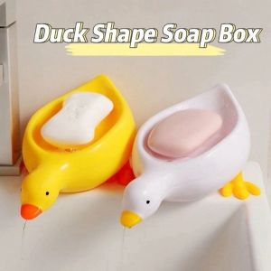 Cute Cartoon Duck Shape Soap Box Little Yellow Duck Plastic Drain Soap Tray Bathroom Sink Countertop Storage Container