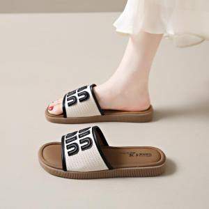 Fashionable Womens Sandals Summer Outdoor Wear Anti-slip High-End Feeling Beach Office One-Strap Slippers Color Block Casual