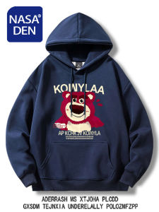 American Style Simple Long Sleeve Hoodie Women Pure Cotton Thickened Spring Autumn Winter Lazy Style Cartoon Bear Print