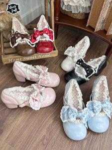 Sheep Cream Lolita Lace Butterfly Knot mid Heel Single Shoes Candy Pearl Cotton Fluffy Design Fashionable Womens Footwear