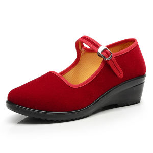 ของแท้ Jingsheng ปักกิ่งรองเท้าผ้าสําหรับผู้หญิงสีเข้ม Workwear ส้นแบนรองเท้าเต้นรําด้านล่างนุ่มลื่นสําหรับสํานักงานและโรงแรม