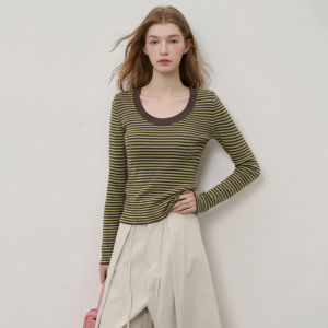 Stripy U-Neck Slim Fit Designer Sweater