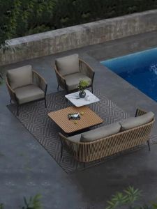 Outdoor Wicker Sofa Modern Simple Style Waterproof Villa Balcony Garden Hotel Teakettle Chair Combination Furniture