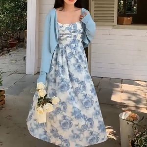 korean floral dress for woman elegant long dress for summer beach outfit fairy dress plus size xxxl