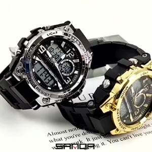 Sanda | SANDA 6024 Men Sports Quartz Watches Dual Display LED Electronic Digital Wristwatches Waterproof Watch Relogios Masculino