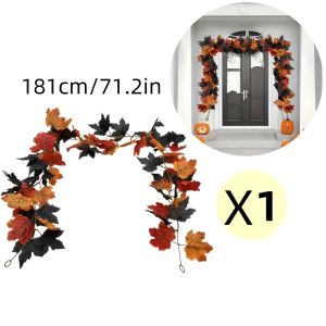 3Pc Nhân Tạo Mùa Thu Maple Vine Garland Thực Tế Màu Vàng Cam Màu Đen Lá Nhựa Trang Trí Thu Hoạch Cả Năm Cho Gia Đình Và Ngoài Trời