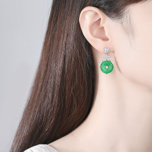SEQUITO Personality Brides Wedding Party Jewelry Inlay Green Round Stone Shiny AAA Cubic Zirconia Long Drop Earrings SE983