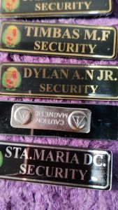 SECURITY GUARD NAME PLATE/TAG WITH SOCIA LOGO HIGH GLOSS LAMINATED WITH MAGNETIC HOLDER