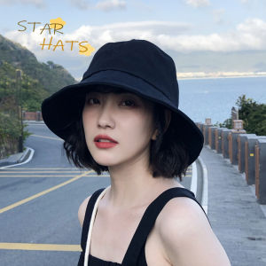 Black Fishermans Hat Womens Spring/Summer Korean Versatile Sunscreen and Sunshade Hat Mens Basin Hat Solid Color