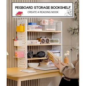 Pegboard Storage Shelf | Metal Frame & Wooden Board (1-3 Tiers)