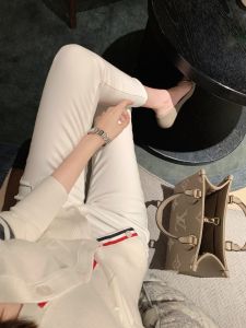 Quần Jeans Denim Co Giãn Ôm Vừa Màu Trắng Cạp Cao Quần Ống Thẳng Kiểu Dáng Mỏng Thời Trang Mùa Hè Cho Nữ Quần Jeans Denim