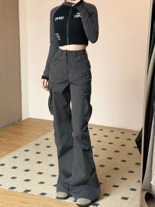 Quần Dài Ống Rộng Màu Xám Dài Đến Sàn Phong Cách Đường Phố Dành Cho Nữ Cỡ Lớn 180cm Quần Dài Công Sở Phong Cách Mỹ Cổ Điển Rộng Rãi