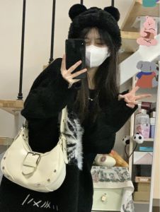 เรียบหรู สีดำ ปมผีเสื้อ เสื้อสเวตเตอร์ เสื้อโค้ท ผู้หญิง ฤดูใบไม้ผลิ ฤดูใบไม้ร่วง ถัก เสื้อท่อนบน สไตล์การเดินทางทํางานเปิดไหล่ไม่สมมาตร