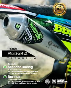 knalpot norifumi rocket 4 titanium pnp untuk motor klx 150 s g bf goron dtrcaker 150 crf 150L wr 155 klx scorpio klx tiger klx megapro full sistem