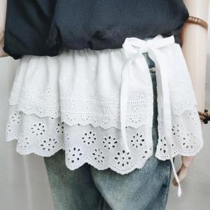 กระโปรงยาวปานกลางผ้าฝ้ายแท้ปักลายลูกไม้ฤดูใบไม้ผลิและฤดูร้อน กระโปรงทรงเอเข้ารูป ปกโปโลสีขาว ปกปิดสะโพก เอวธรรมชาติ