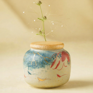 SHUANGYU | Lotus Koi Design Small Portable Ceramic Tea Canister