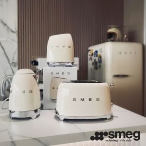 Original SMEG Knife Holder Set Smag Vintage Stainless Steel Kitchen Knife Home Kitchen Knife Seven Piece Set Cream Color