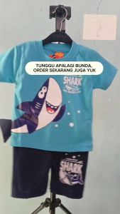 SETELAN BAJU ANAK KARAKTER Big Shark BAHAN PREMIUM USIA 1-3 TH.
