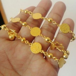 Gelang Bola Plat Bulat Ukir Lapis Emas Kuning