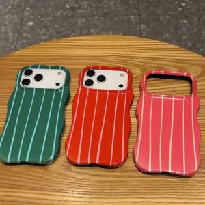 Stripe Lines 2 in 1 Hard Phone Case for iPhone 13 14 15 16 17 Pro Max Wave Edges Comfortable Touch TPU+PC Shockproof Cover Shell