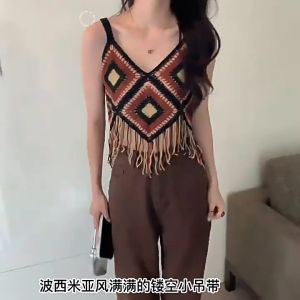 Knit Vest Bohemian Tanktop Crop Top Rajut Bali Wanita Summer Wear Tank Top Fashion